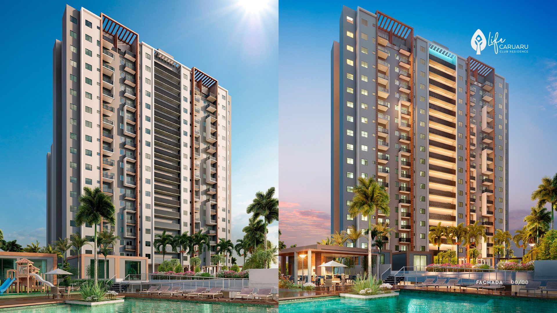 Fachada do Life Caruaru Club Residence ao entardecer