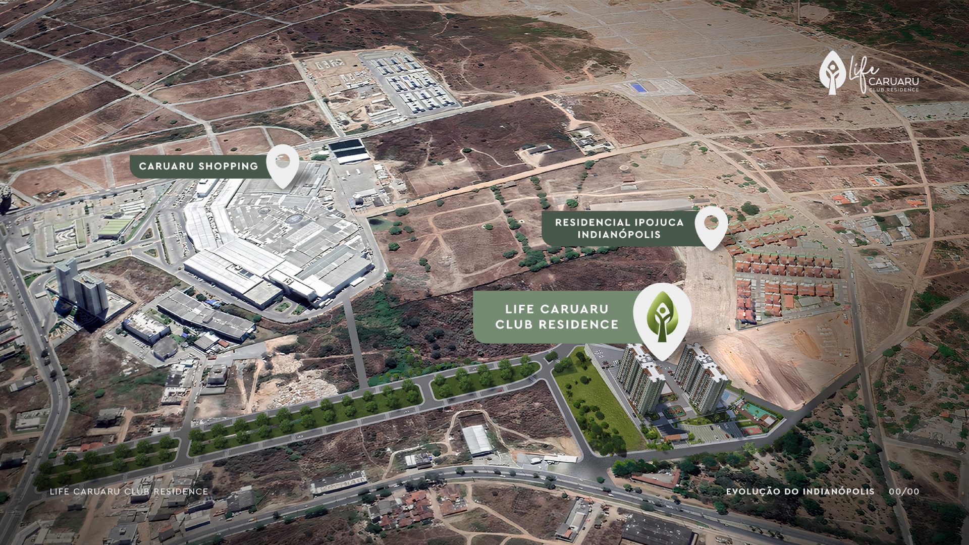 Mapa mostrando a proximidade do Life Caruaru com o Caruaru Shopping