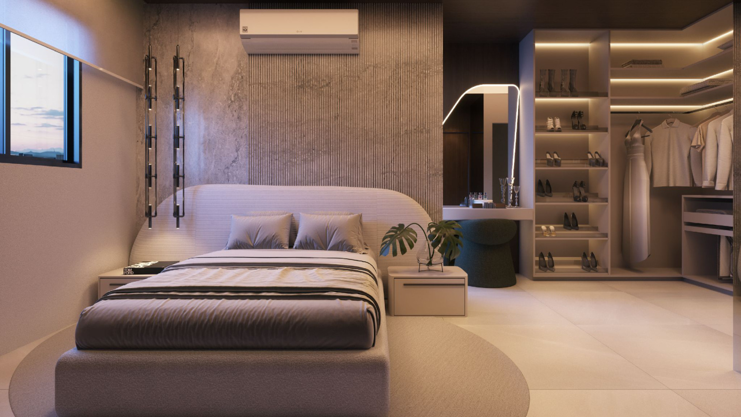 Suíte master do apartamento decorado do Versatto, por Filipo Madeira