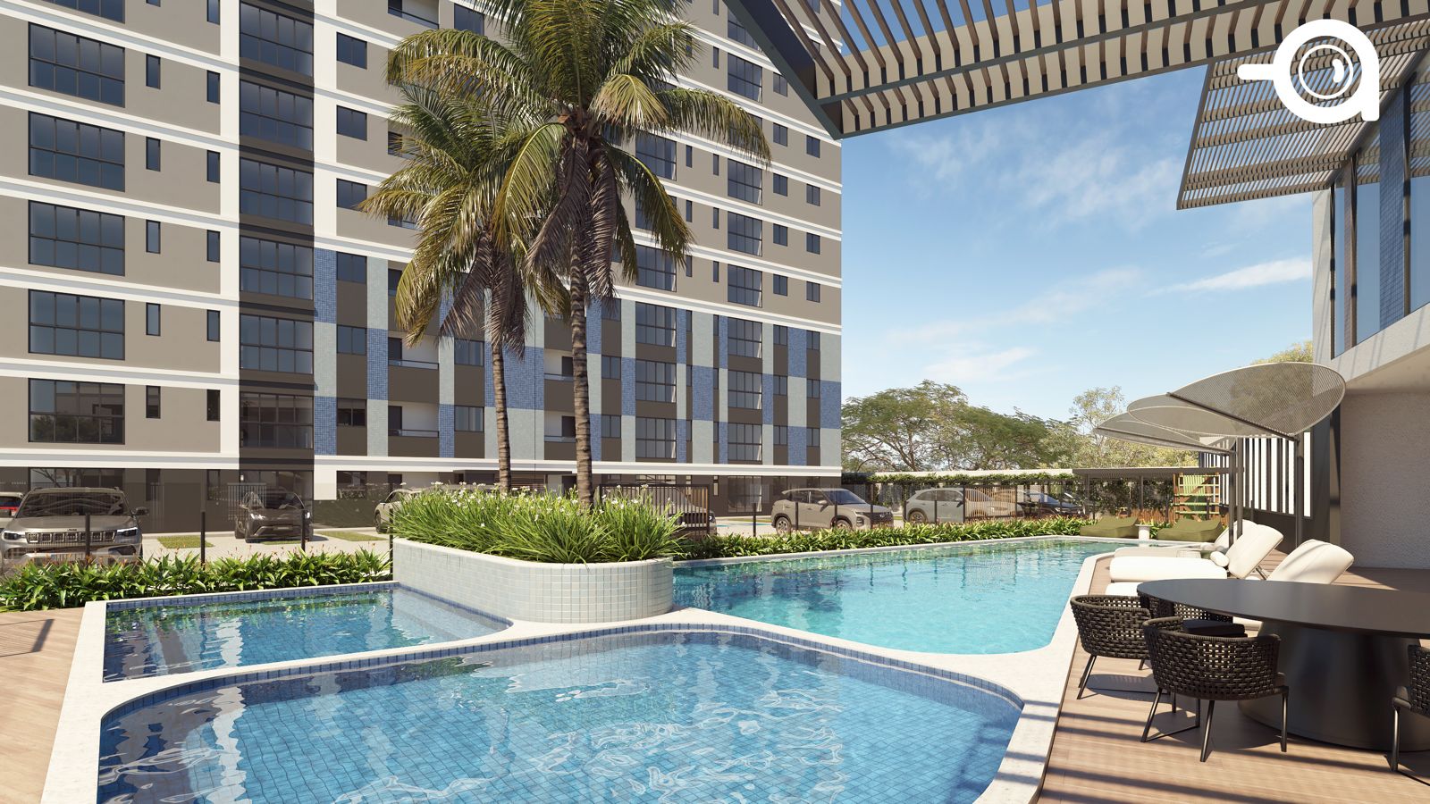 Piscina adulto com solário do Versatto Residencial