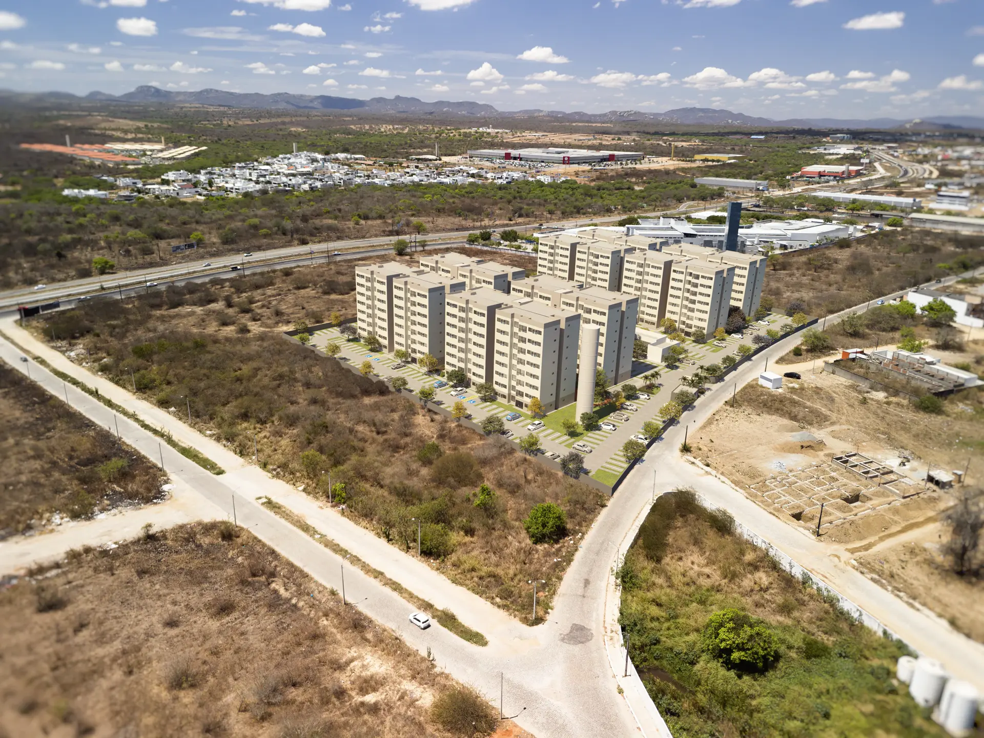 Vista aérea do entorno do Residencial Vila Gonzaga no Bairro Luiz Gonzaga, Caruaru